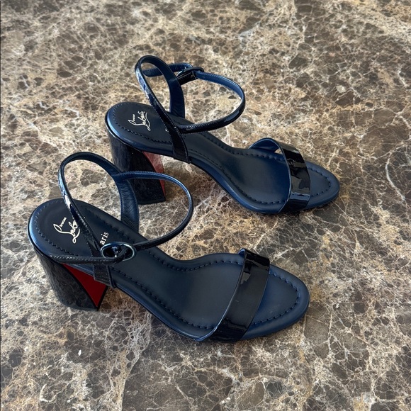 Christian Louboutin miss Jane block heel patent sandal pumps blue zaffiro sz 38 - Picture 2 of 9
